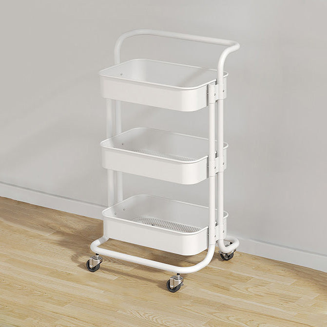 Contemporary Nordic Rectangular Carbon Steel Frame End Table Rolling Cart 3-Tier Storage Shelves For Living Room