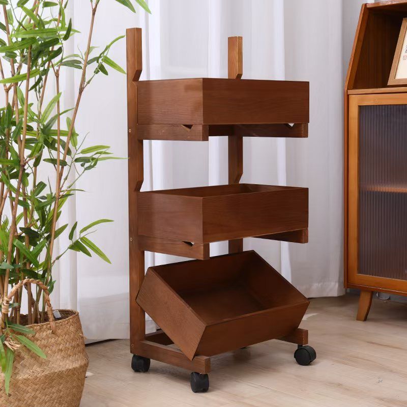 Farmhouse Wooden Floor-Standing 3/4-Tier Snack Display Rack With Wheels