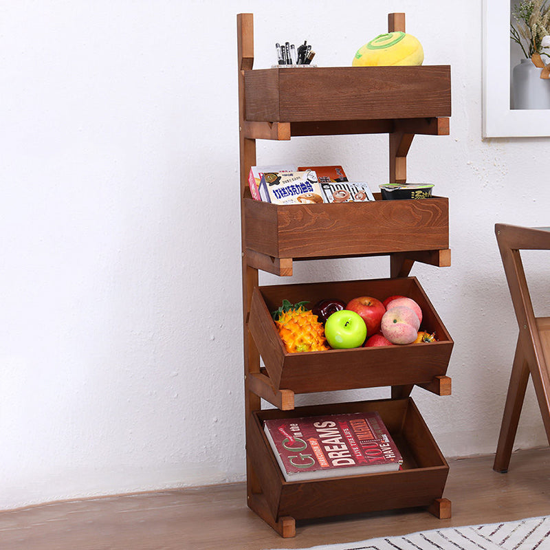 Farmhouse Wooden Floor-Standing 3/4-Tier Snack Display Rack With Wheels