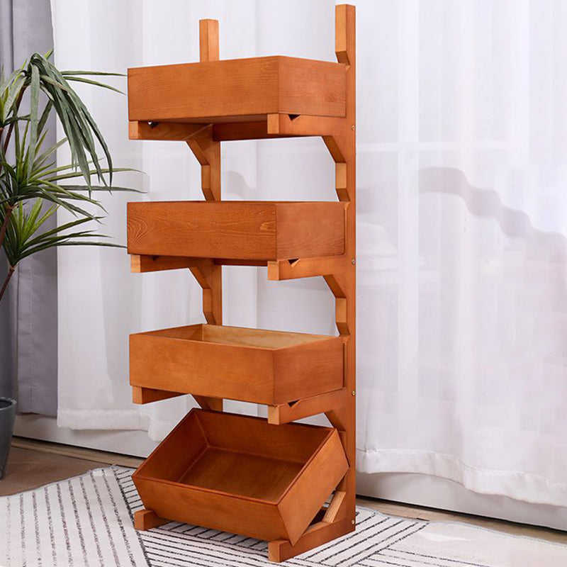 Farmhouse Wooden Floor-Standing 3/4-Tier Snack Display Rack With Wheels