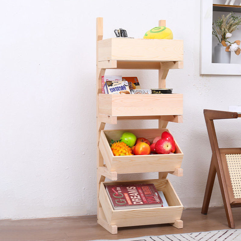 Farmhouse Wooden Floor-Standing 3/4-Tier Snack Display Rack With Wheels