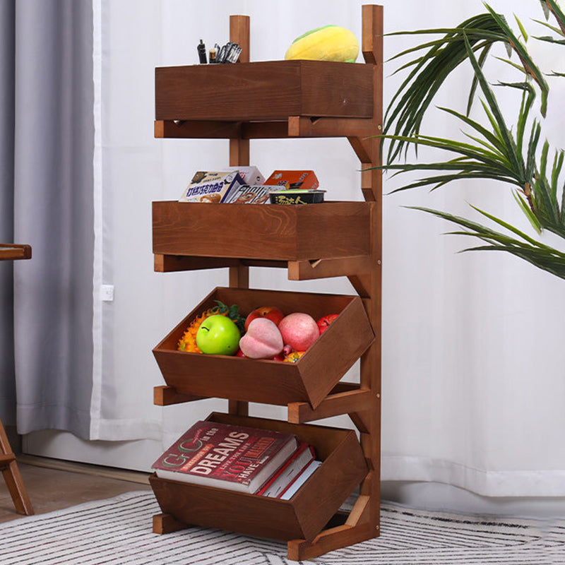 Farmhouse Wooden Floor-Standing 3/4-Tier Snack Display Rack With Wheels