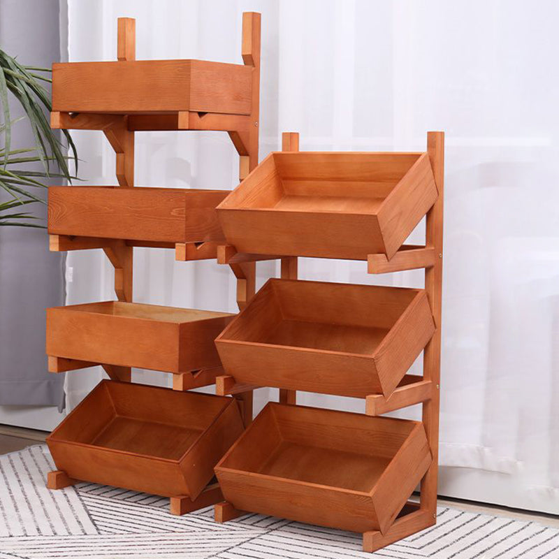 Farmhouse Wooden Floor-Standing 3/4-Tier Snack Display Rack With Wheels