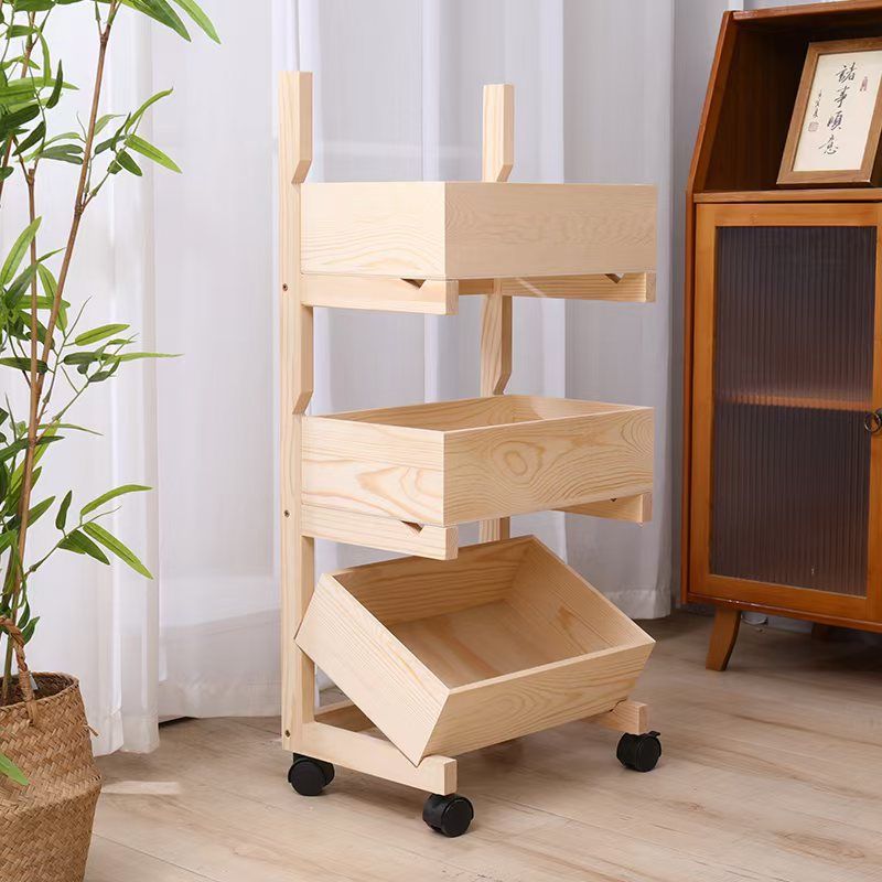 Farmhouse Wooden Floor-Standing 3/4-Tier Snack Display Rack With Wheels