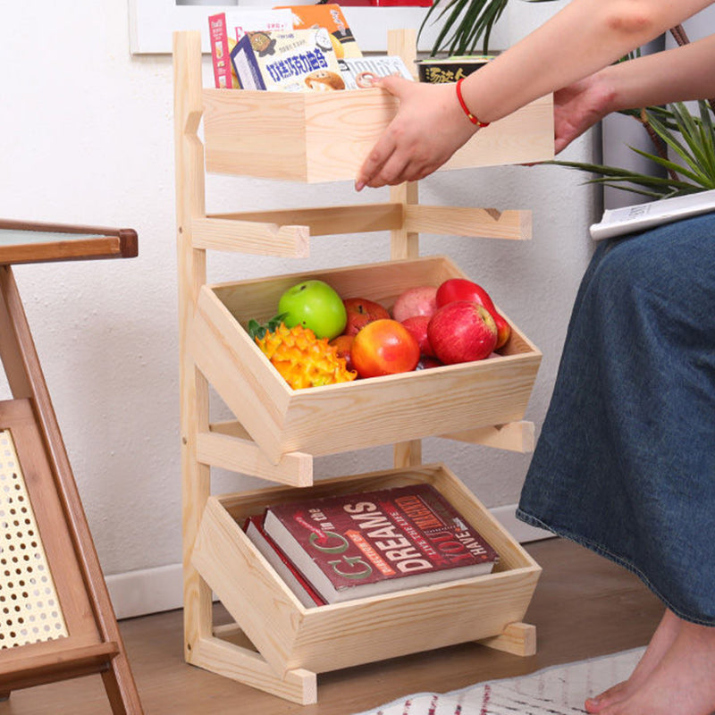 Farmhouse Wooden Floor-Standing 3/4-Tier Snack Display Rack With Wheels