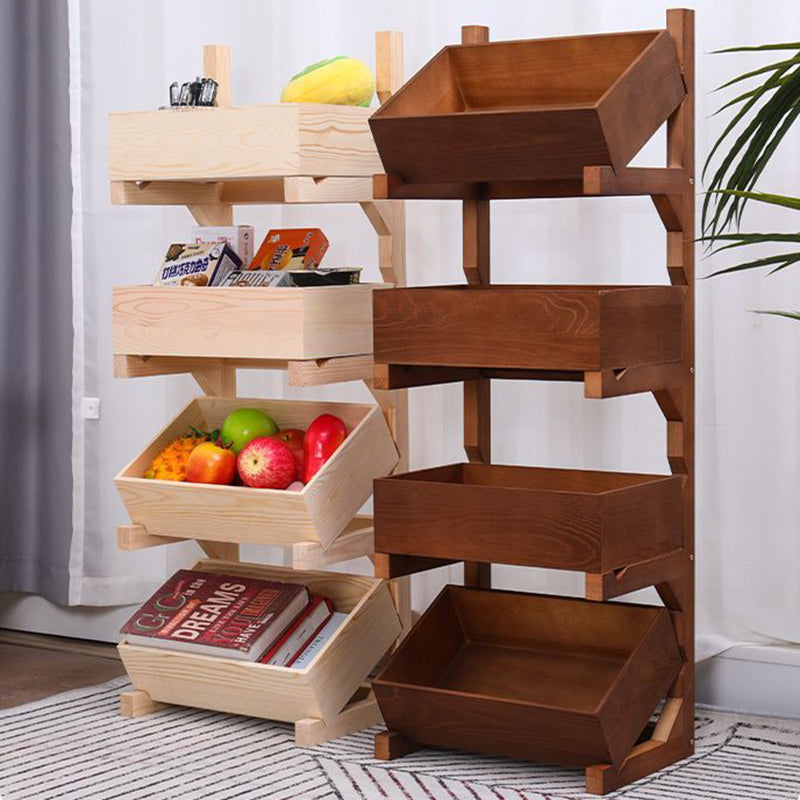 Farmhouse Wooden Floor-Standing 3/4-Tier Snack Display Rack With Wheels