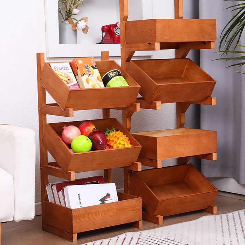 Farmhouse Wooden Floor-Standing 3/4-Tier Snack Display Rack With Wheels