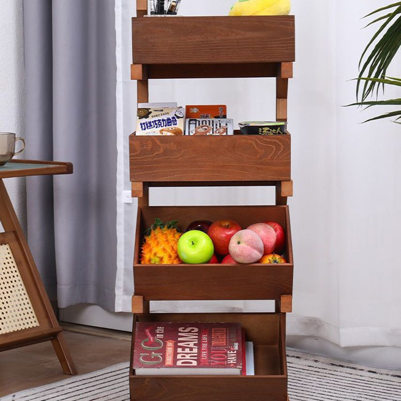 Farmhouse Wooden Floor-Standing 3/4-Tier Snack Display Rack With Wheels