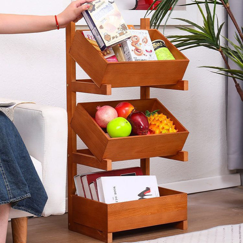 Farmhouse Wooden Floor-Standing 3/4-Tier Snack Display Rack With Wheels