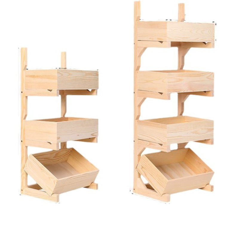 Farmhouse Wooden Floor-Standing 3/4-Tier Snack Display Rack With Wheels