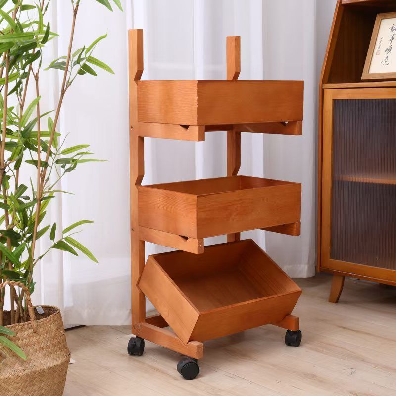 Farmhouse Wooden Floor-Standing 3/4-Tier Snack Display Rack With Wheels