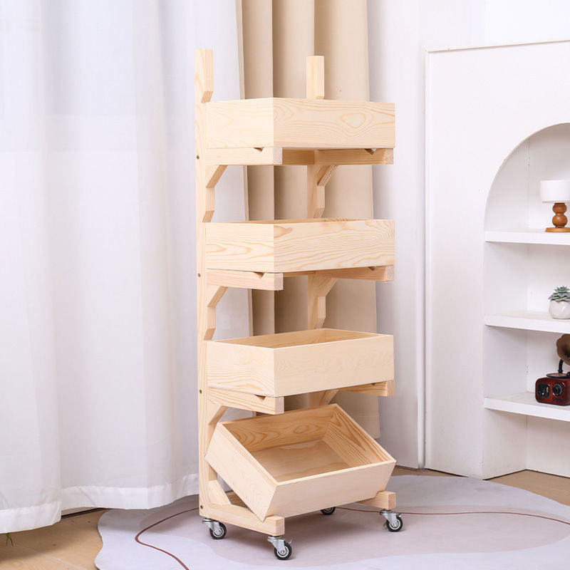 Farmhouse Wooden Floor-Standing 3/4-Tier Snack Display Rack With Wheels