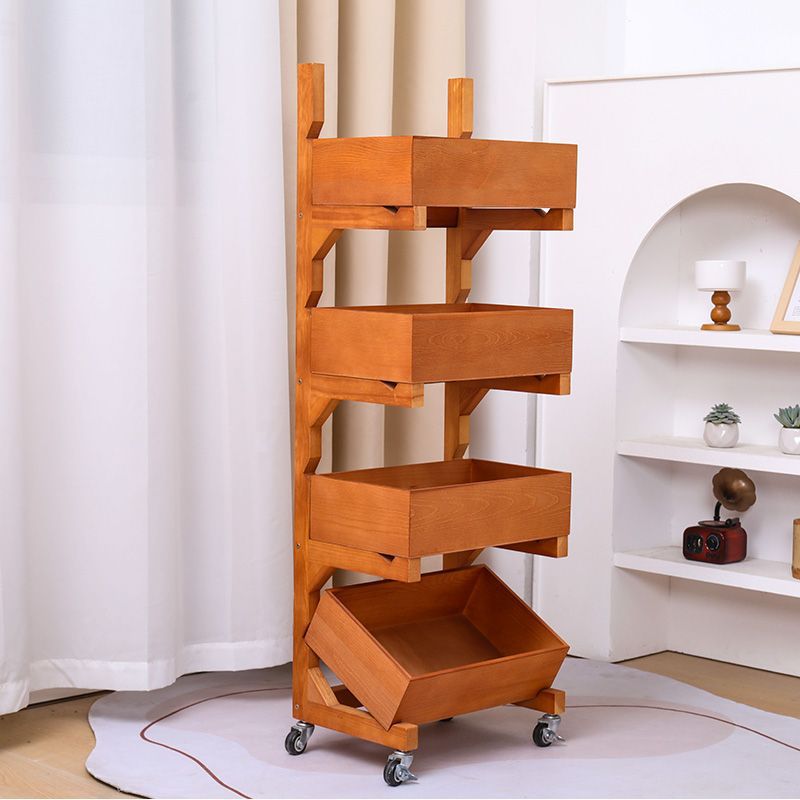 Farmhouse Wooden Floor-Standing 3/4-Tier Snack Display Rack With Wheels