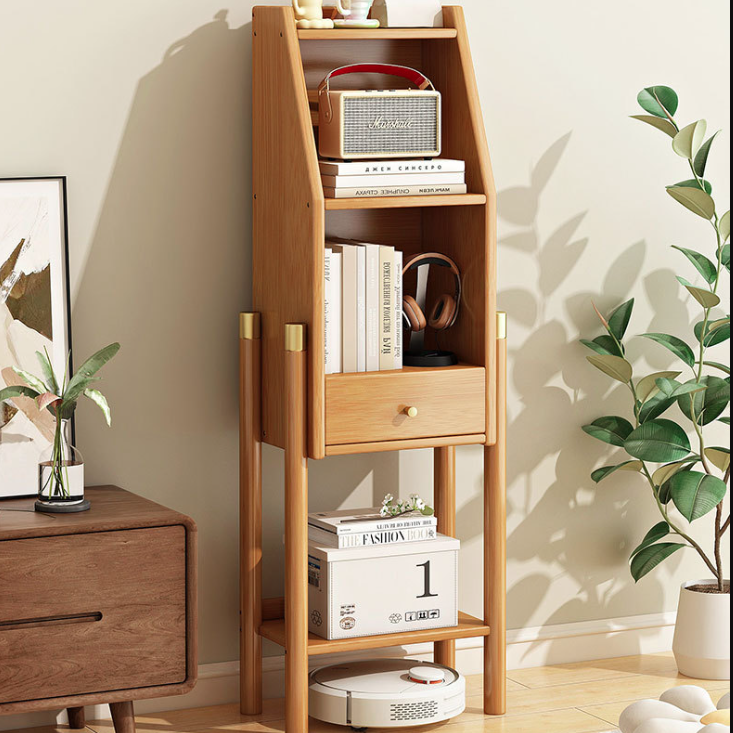 Vintage Bamboo Sideboard 3/4-Tier Display Rack With Drawer