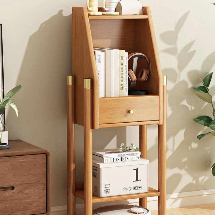 Vintage Bamboo Sideboard 3/4-Tier Display Rack With Drawer