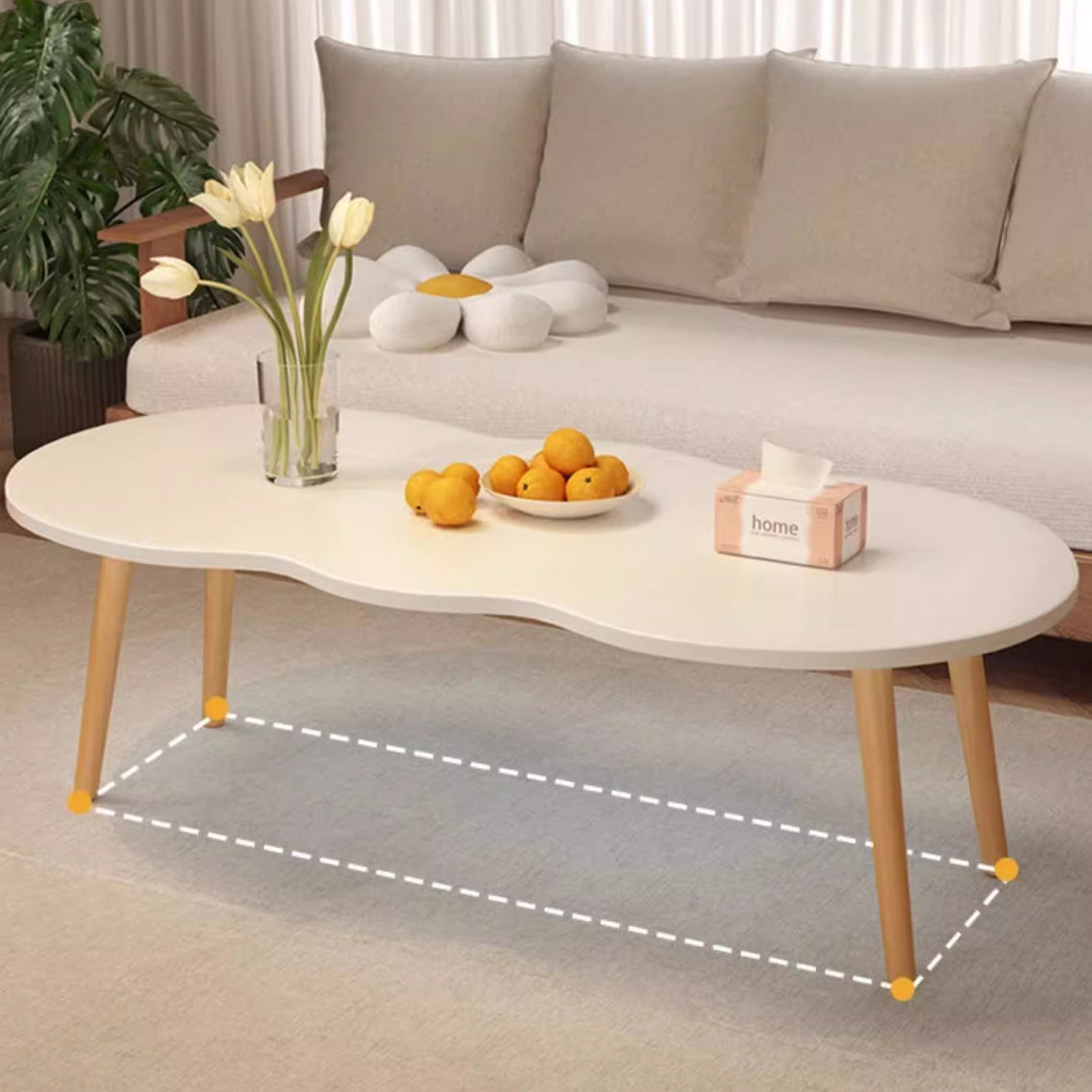 Modern Minimalist Cloud Shape Oval Wood Density Board Coffee Table 1/2 Tier For Living Room