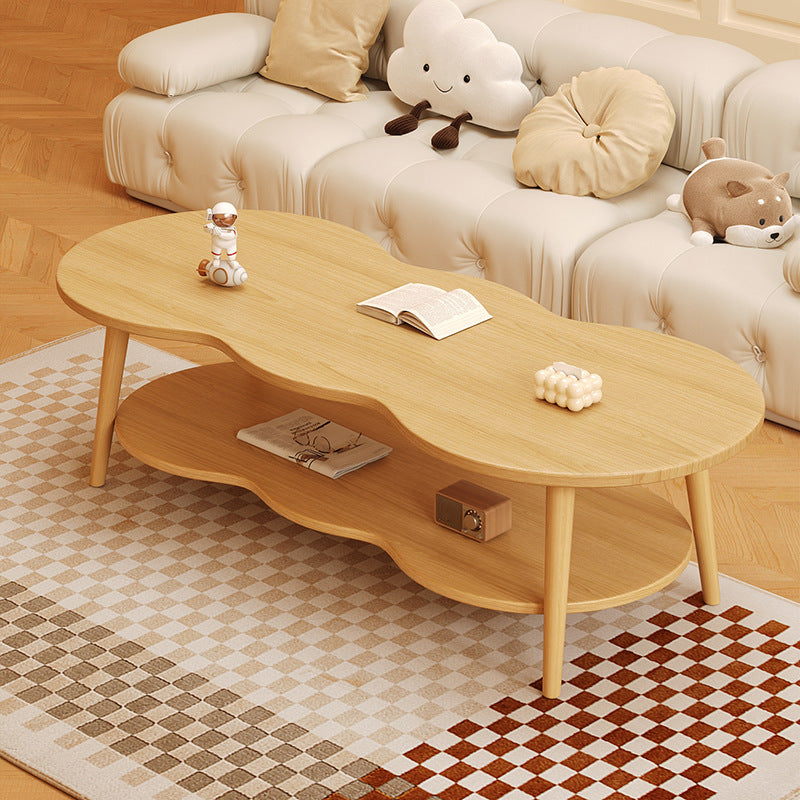 Modern Minimalist Cloud Shape Oval Wood Density Board Coffee Table 1/2 Tier For Living Room