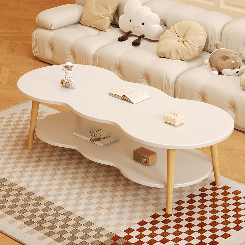 Modern Minimalist Cloud Shape Oval Wood Density Board Coffee Table 1/2 Tier For Living Room
