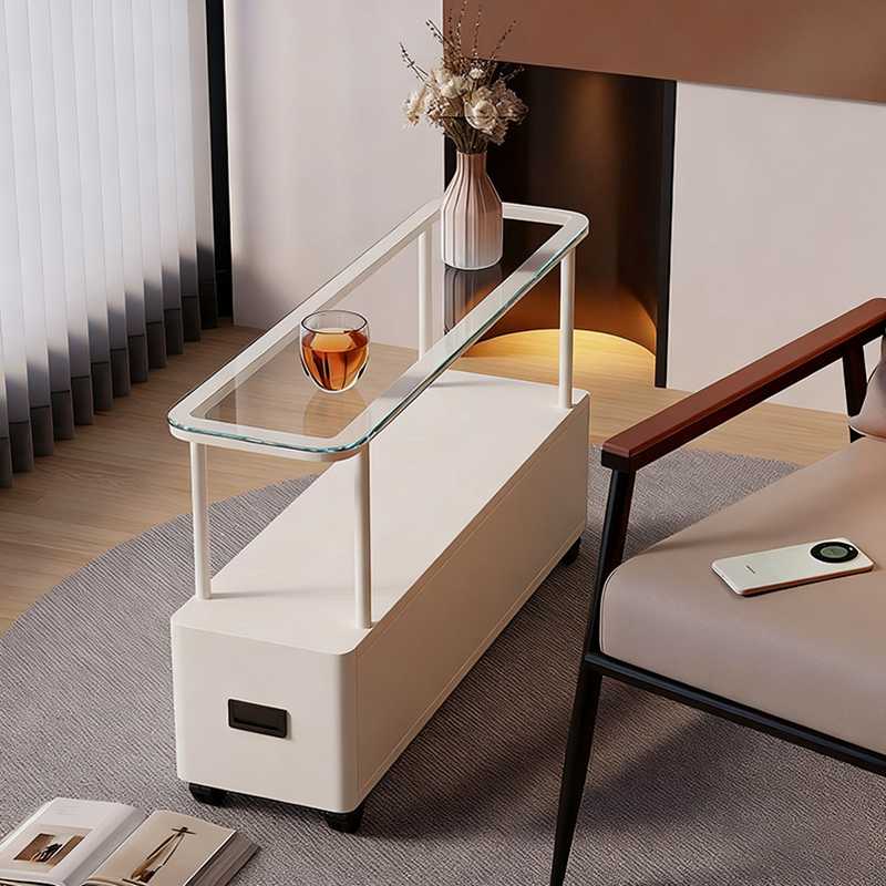 Modern Ultra-Narrow Tempered Glass Metal Particle Board End Table