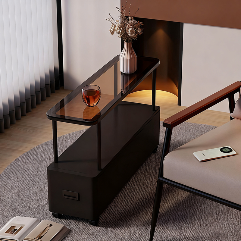 Modern Ultra-Narrow Tempered Glass Metal Particle Board End Table