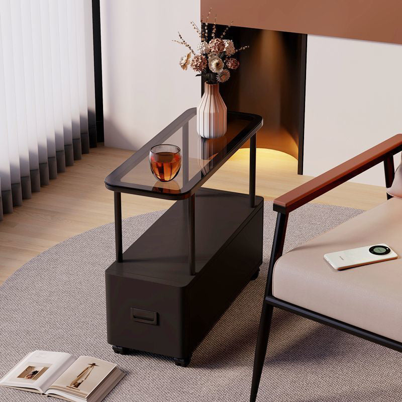 Modern Ultra-Narrow Tempered Glass Metal Particle Board End Table