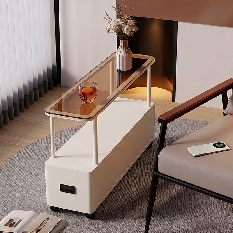 Modern Ultra-Narrow Tempered Glass Metal Particle Board End Table