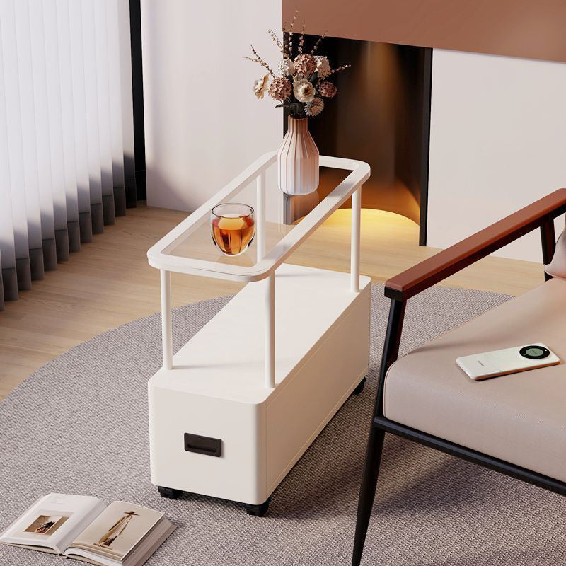 Modern Ultra-Narrow Tempered Glass Metal Particle Board End Table