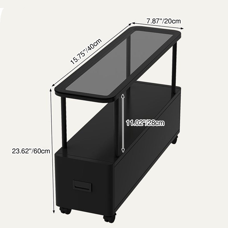 Modern Ultra-Narrow Tempered Glass Metal Particle Board End Table