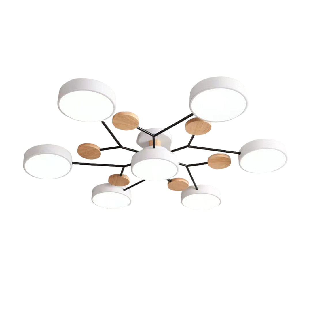Orbit Disc Semi Flush Chandelier, Wood Accent Metal Ceiling Light 18