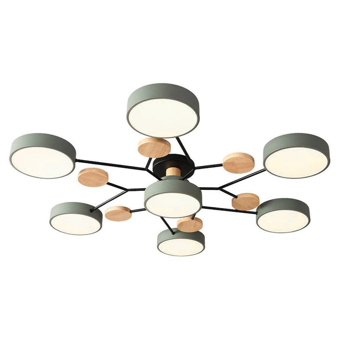 Orbit Disc Semi Flush Chandelier, Wood Accent Metal Ceiling Light 19