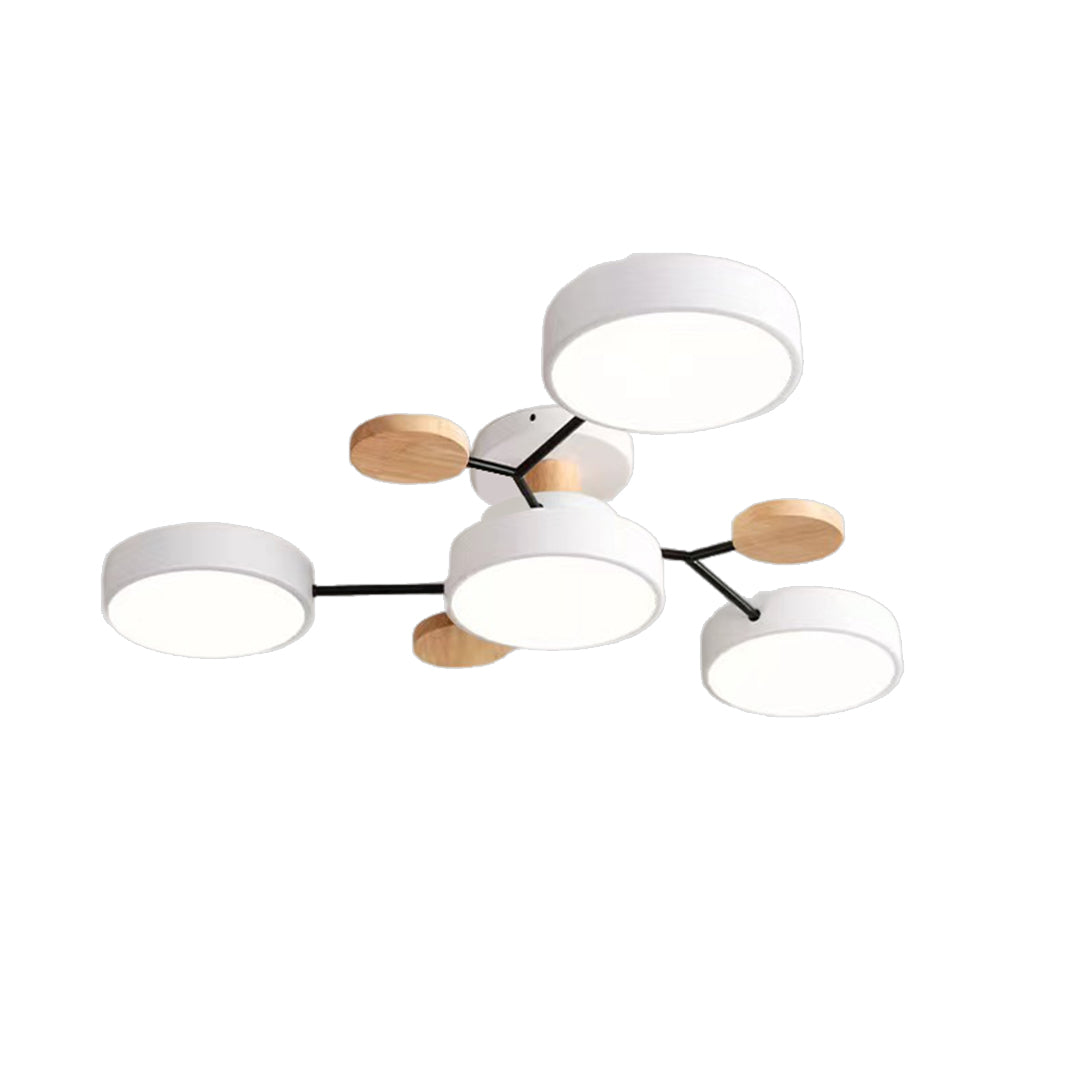 Orbit Disc Semi Flush Chandelier, Wood Accent Metal Ceiling Light 23