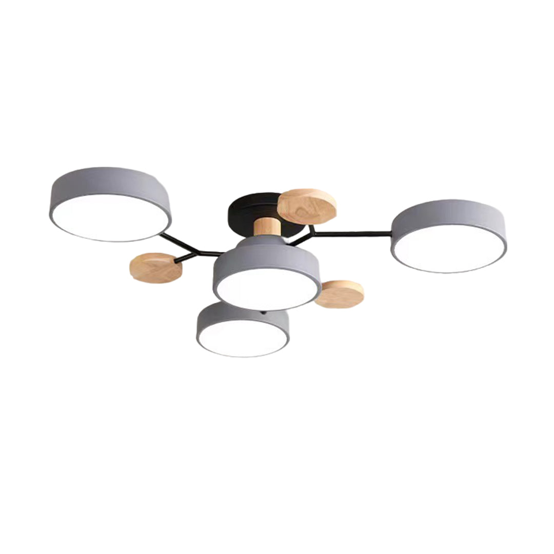 Orbit Disc Semi Flush Chandelier, Wood Accent Metal Ceiling Light 25