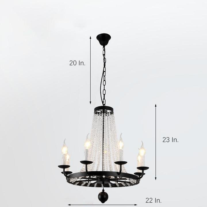 Crystal Cascade Wagon Wheel Candle Chandelier, Black Metal Light 10