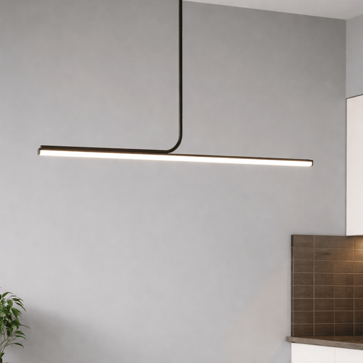 Matte Black Nordic Linear LED Pendant, Remote Dimmable