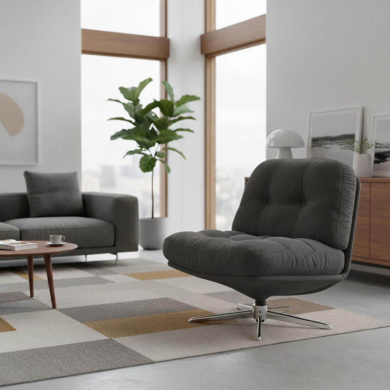 Modern Minimalist Rectangular Corduroy Steel Accent Chair Backrest Armless For Living Room