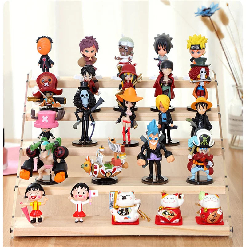 2-7 Layers Acrylic Storage Display Shelf Rack Figure Ladder Showcase Display Stand Wooden Household Action Figure Organizers