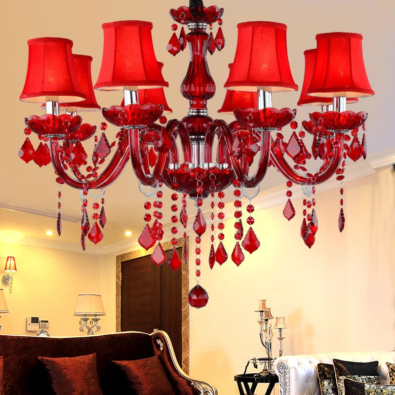 Red Wedding Chandelier Luxury Crystal Pendant Light for Foyer Bedroom