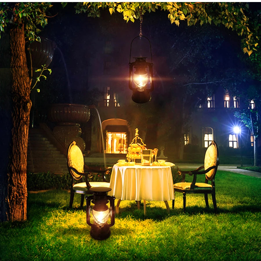 Vintage Metal Solar Hanging Lantern with USB Charging
