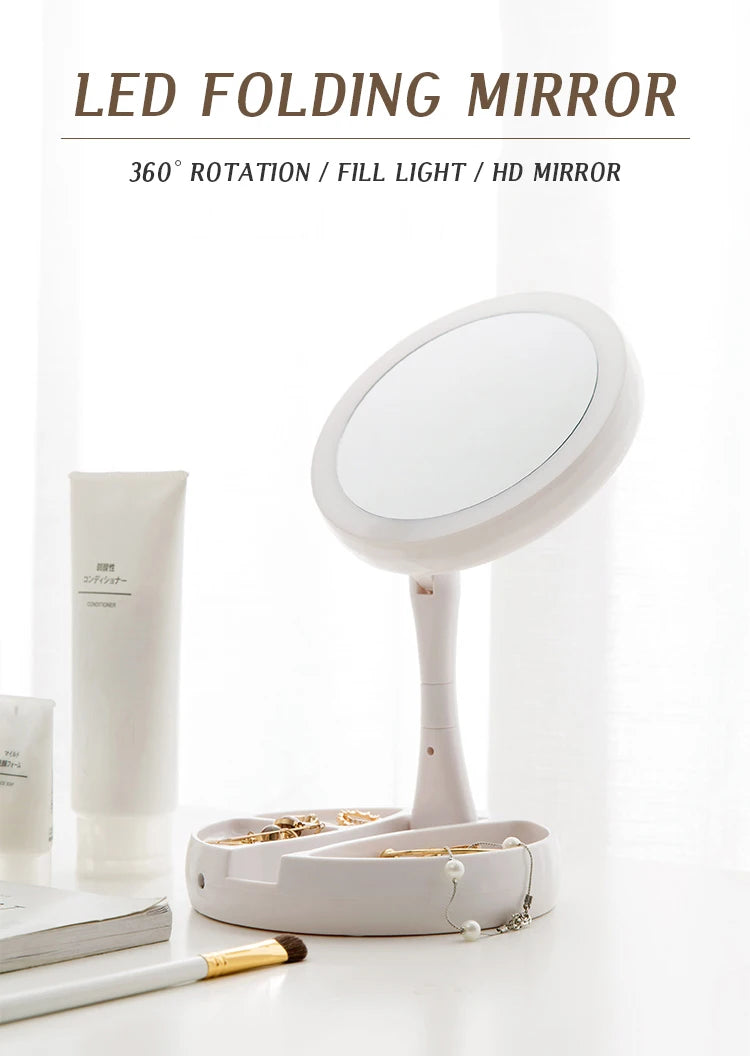 LED Daylight Makeup Mirror, 360 Rotating with Detachable Base