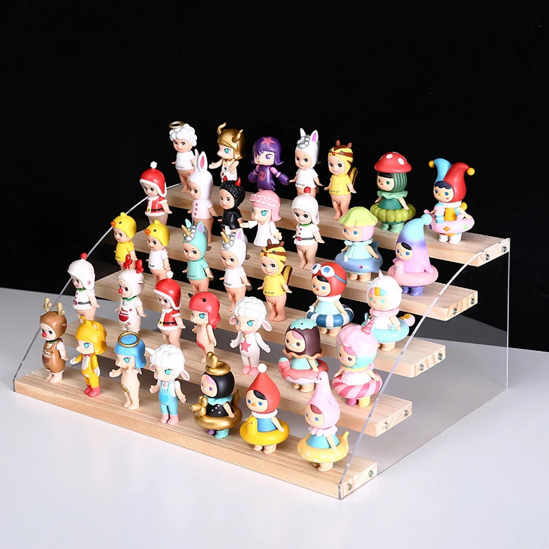 2-7 Layers Acrylic Storage Display Shelf Rack Figure Ladder Showcase Display Stand Wooden Household Action Figure Organizers