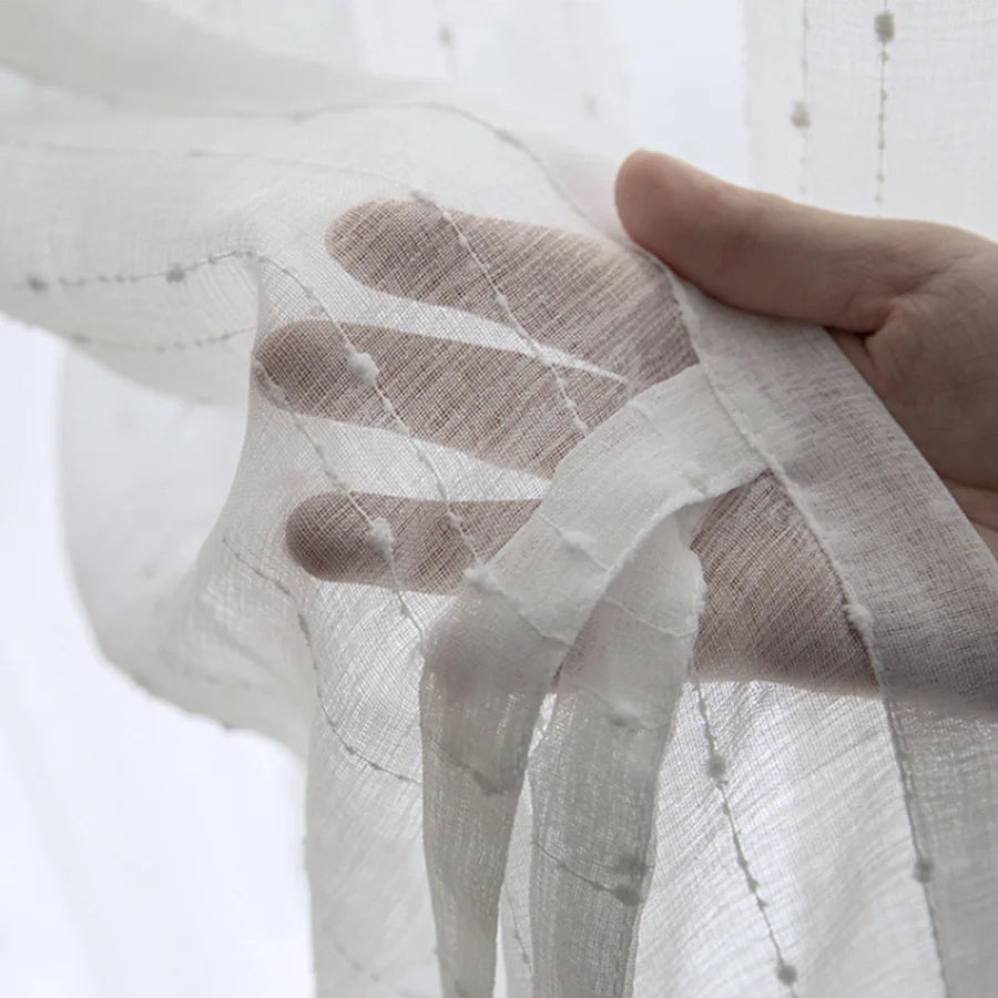 White Jacquard Window Screens Stripe Embroidered Curtains Tulle