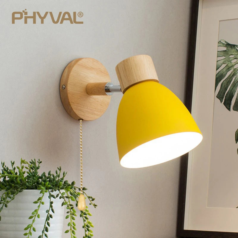 Wooden Nordic Wall Lamp With Switch Modern Wall Sconce
