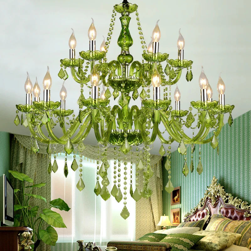 E14 Luxury Crystal Chandelier Green Wedding Parlor Bedroom Villa