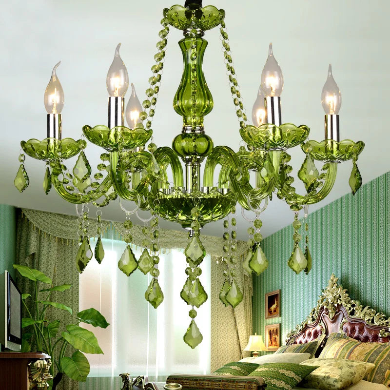 E14 Luxury Crystal Chandelier Green Wedding Parlor Bedroom Villa