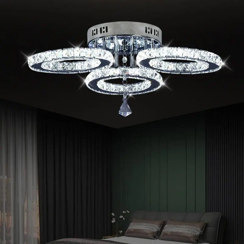 Modern K9 Led Crystal Ceiling Lamp Smart Chandelier Pendant Light Ring