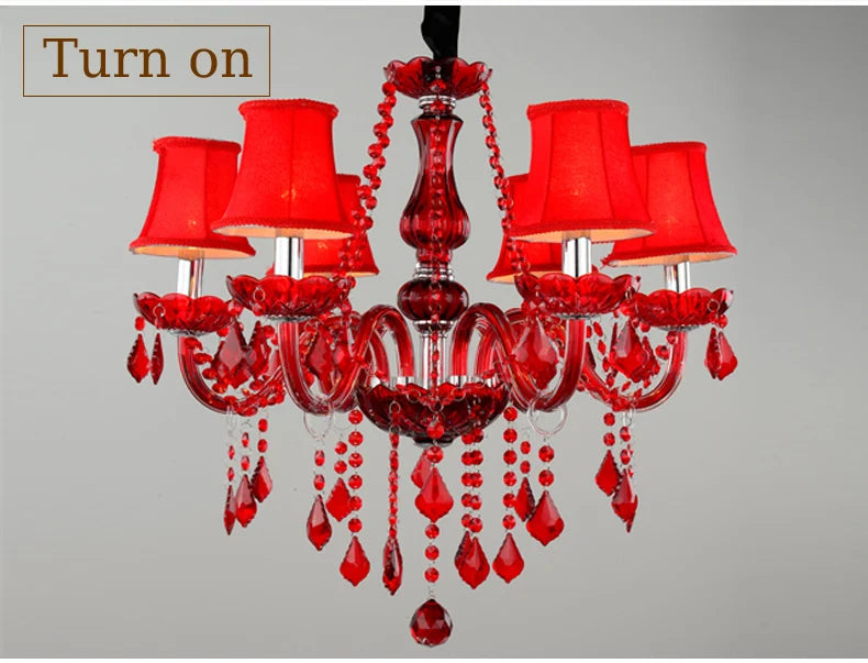 Red Wedding Chandelier Luxury Crystal Pendant Light for Foyer Bedroom
