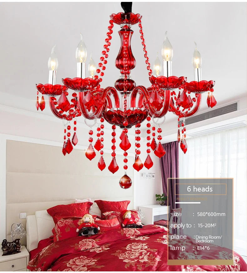 Red Wedding Chandelier Luxury Crystal Pendant Light for Foyer Bedroom