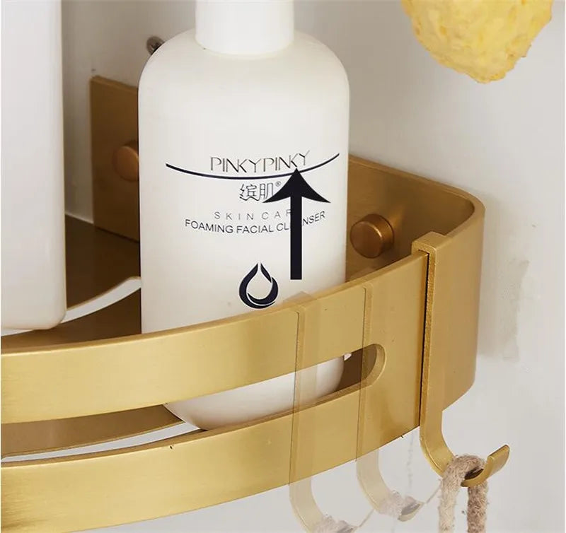 Brushed Gold Bathroom Corner Shelf