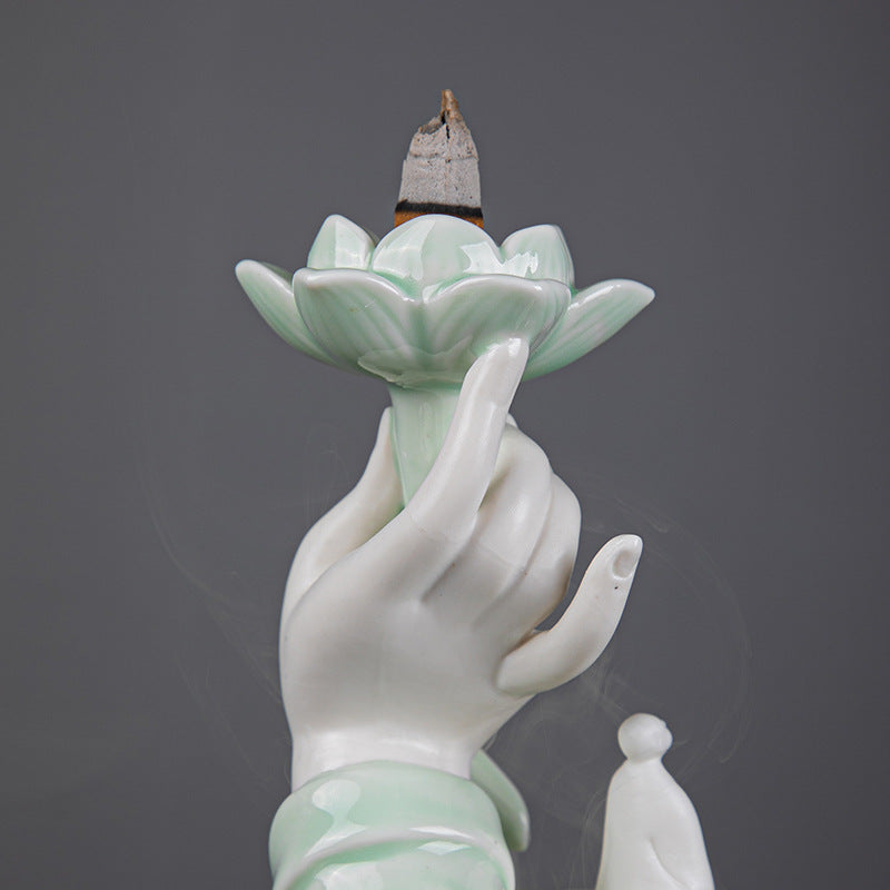Celadon Lotus Hand Backflow Incense Burner
