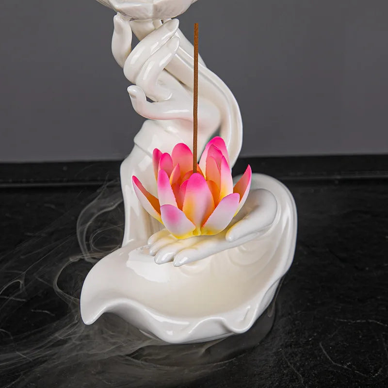 Celadon Lotus Hand Backflow Incense Burner